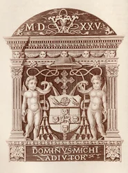 Wapens van kardinaal Wolsey in terracotta in Hampton Court Palace, uit Geschiedenis van Hampton Court Palace in Tudor-tijden door Ernest Law, gepubliceerd in Londen 1885
