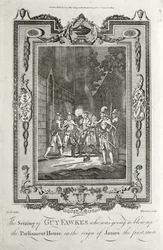 Arrestatie van Guy Fawkes voor poging tot het opblazen van het Parlement tijdens het Buskruitverraad, 5 november 1605