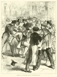 Arrestatie van een Pruisische spion op de Boulevards, september 1870