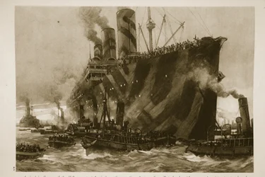 Aankomst in Frankrijk van het Amerikaanse transportschip Leviathan, de voormalige Duitse liner Vaterland, met 12.000 Amerikaanse troepen aan boord
