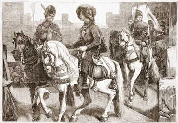Aankomst van de Hussitische afgevaardigden in Bazel, illustratie uit The History of Protestantism door James Aitken Wylie (1808-1890), gepubliceerd 1878