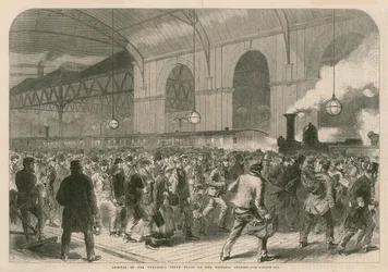 Aankomst van de arbeiderspennytrein op het Victoria Station