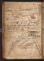 Arundel 292, f.114v, Manuscript met veel penproeven, illustrerend wat een barrière voor massale geletterdheid de ganzenveer was (pen & inkt op papier)