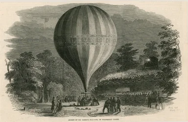Opstijging van de ballon van Mr Green op woensdagavond; Vauxhall Gardens, Londen