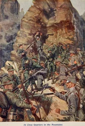 Op korte afstand in de bergen, illustratie uit Told in the Huts: The YMCA Gift Book, gepubliceerd in 1916