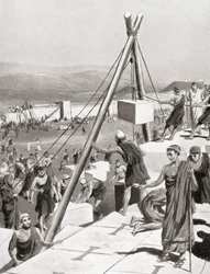 Atheners herbouwen hun stad onder leiding van Themistocles na de Perzische invasie van Griekenland, ca. 479 v.Chr., uit Hutchinson