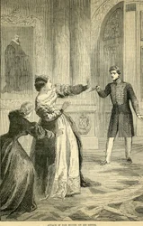 Aanval van Don Miguel op zijn zus, uit Cassells Geïllustreerde Geschiedenis van Engeland, 1857-1858