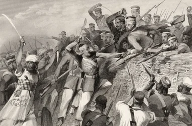 Aanval van de muiters op de Redan-batterij bij Luknow, 30 juli 1857, uit 