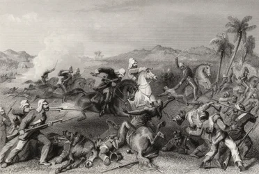 Aanval op de Sealcote muiters door de onregelmatige cavalerie van generaal Nicholson in 1857, uit 