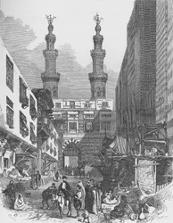 Bab El-Mutawellee, Caïro, gegraveerd door Josiah Wood Whymper (1813-1903)