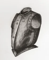 Rug- en borstplaat, open aan de voorkant, bekend als de Waistcoat Breastplate, ca. 1580, uit The British Army: Its Origins, Progress and Equipment, gepubliceerd in 1868.