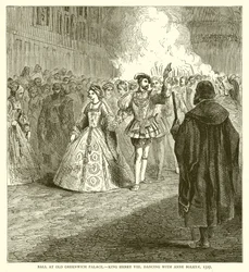 Bal in het Oude Greenwich Paleis - Koning Hendrik VIII danst met Anne Boleyn, 1527