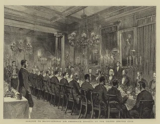 Banket voor generaal-majoor Sir Frederick Roberts in de United Service Club, illustratie voor The Graphic, 4 december 1880
