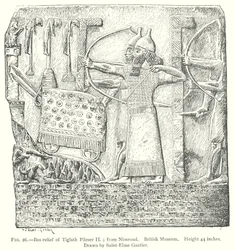 Bas-reliëf van Tiglath Pileser II; uit Nimroud. Brits Museum (gravure)