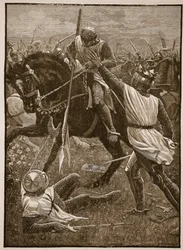 Slag bij Evesham: Koning Hendrik in gevaar, illustratie uit Cassells Geïllustreerde Geschiedenis van Engeland