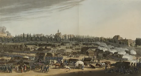 Slag bij Leipzig, 16-19 oktober 1813, uit Een geïllustreerd verslag van belangrijke gebeurtenissen in de annalen van Europa tijdens de jaren 1812, 1813, 1814 & 1815, 1815 (kleur aquatint)