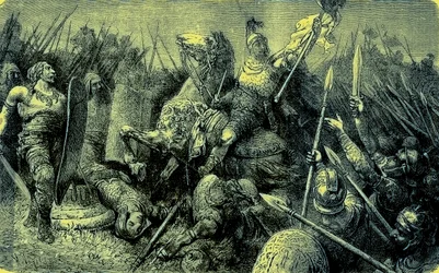 Belisarius leidt het Romeinse leger tegen de Goten, illustratie uit The Illustrated History of the World, gepubliceerd ca. 1880