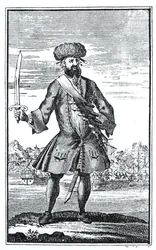Zwartbaard de Piraat, uit A General History of the Robberies and Murders of the most Notorious Pyrates door Kapitein Charles Johnson, gepubliceerd 1724