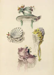 Hoeden voor een gelegenheid, modeplaat uit Ackermanns Repository of Arts