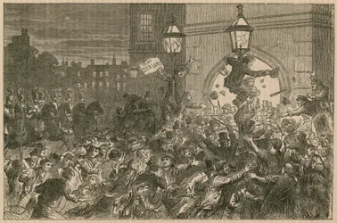 Broodoproer bij de ingang van het Lagerhuis, 1815