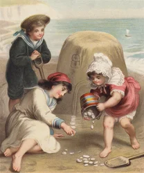 Een zandkasteel bouwen op het strand
