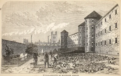 Begraafplaats in Millbank Prison, illustratie uit The Criminal Prisons of London and Scenes from Prison Life door Henry Mayhew en John Binny, uitgegeven in 1862