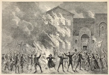 Brand van Newgate, uit een Hedendaagse Prent