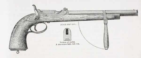 Kapitein Burtons karabijnpistool en projectiel, uit Het Leven van Kapitein Sir Richard Burton, Deel II door Isabel Burton, gepubliceerd 1893