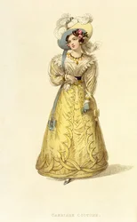 Koetskostuum, modeplaat uit Ackermanns Repository of Arts, ca. 1827