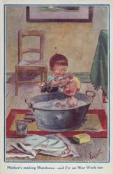 Cartoon propagandakaart van twee kleine jongens