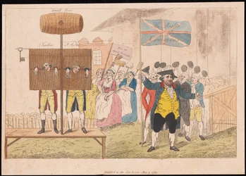 Cecil Wray in de Schandpaal De Rechten van de Gemeenten, uitgegeven 1784