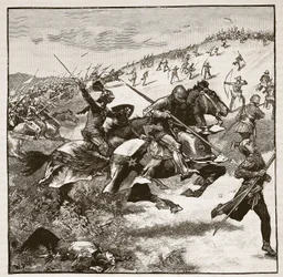 Aanval van de Schotten bij Homildon Hill, illustratie uit Cassells Geïllustreerde Geschiedenis van Engeland