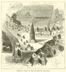 Charing Cross in de zestiende eeuw (gravure)