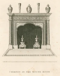 Schoorsteen in de Ronde Kamer, Strawberry Hill, Twickenham, Londen