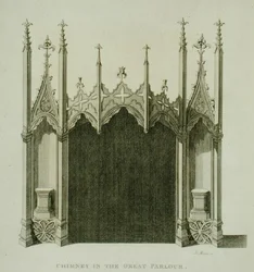 Schoorsteen in de grote salon van Strawberry Hill, gegraveerd door T. Morris, uit 
