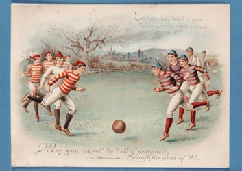 Kerstkaart van een voetbalwedstrijd, 1892