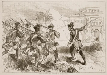 Clive leidt zijn mannen naar Conjeveram, illustratie uit Cassells Geïllustreerde Geschiedenis van India door James Grant, uitgegeven 1879