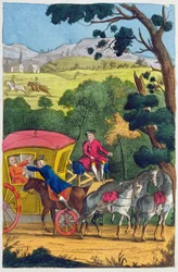 Kolonel Jack berooft Mary Smith in Maidenhead Thicket, illustratie uit de Levens en Avonturen van de Meest Beroemde Snelwegrovers... gepubliceerd 1822