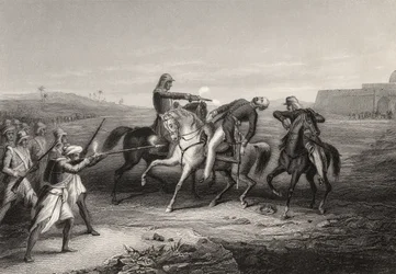 Kolonel John Platt gedood door de muiters in Mhow, 1 juli 1857, uit 