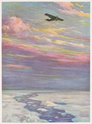 Commandant Richard E. Byrd vliegt over de Noordpool in zijn monoplane