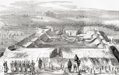 Confederate fortificaties ten noorden van Manassas Junction, uit Ward en Lock