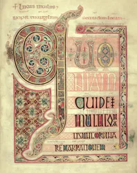 Incipit pagina van het Evangelie van St. Lucas, uit de Lindisfarne-evangeliën, 710-721