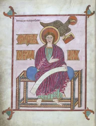 St. John met zijn symbool, uit de Lindisfarne Evangeliën, 710-721