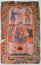 David speelt op zijn harp, uit de Tiberius Psalter, Winchester, c.1050