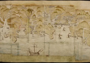 Cotton Augustus I. i. 38 Kaart van de kust tussen Fowey en Salcombe, inclusief Plymouth. Deel van een panoramische kaart van de kust van Land