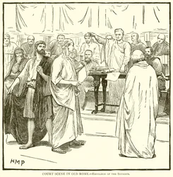 Hofscène in het oude Rome.--Verdrijving van de sofisten