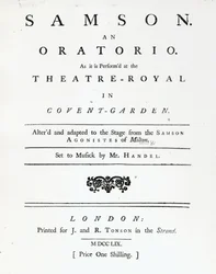 Omslag van bladmuziek voor Samson, een oratorium door Handel, gepubliceerd in 1759