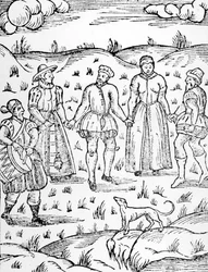 Dansen met een drummer, uit The Doome waarschuwt alle mensen voor het oordeel door Stephen Bateman, 1581