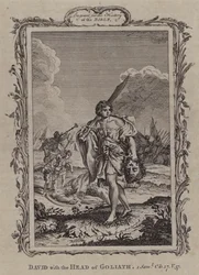 David met het hoofd van Goliath (gravure)