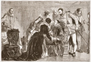 De dood van Willem de Zwijger, Prins van Oranje, illustratie uit 